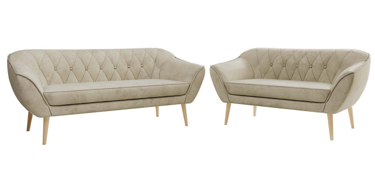 SEDACÍ SOUPRAVA 3+2 PIRS - Béžová Samet - Dřevěné nohy - barva buku/béžová, kompozitní dřevo/textil (180/75/74cm) - MKS