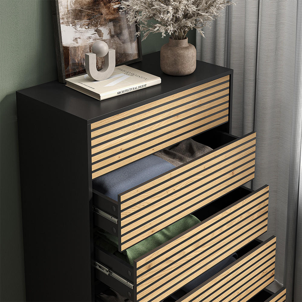 KOMMODE Eliza Schwarz/Eiche 76 x 120 cm mit 5 Schubladen - Honigeiche/Anthrazit, Holzwerkstoff (76/120/40cm) - Vicco