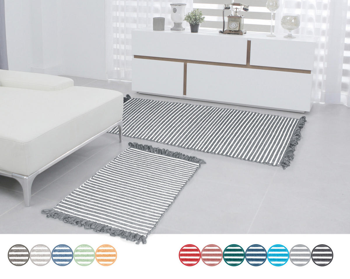HANDGEWEBTER Läufer 60x120 cm Rauchgrau - Grau, Naturmaterialien/Textil (60/120cm) - Lashuma