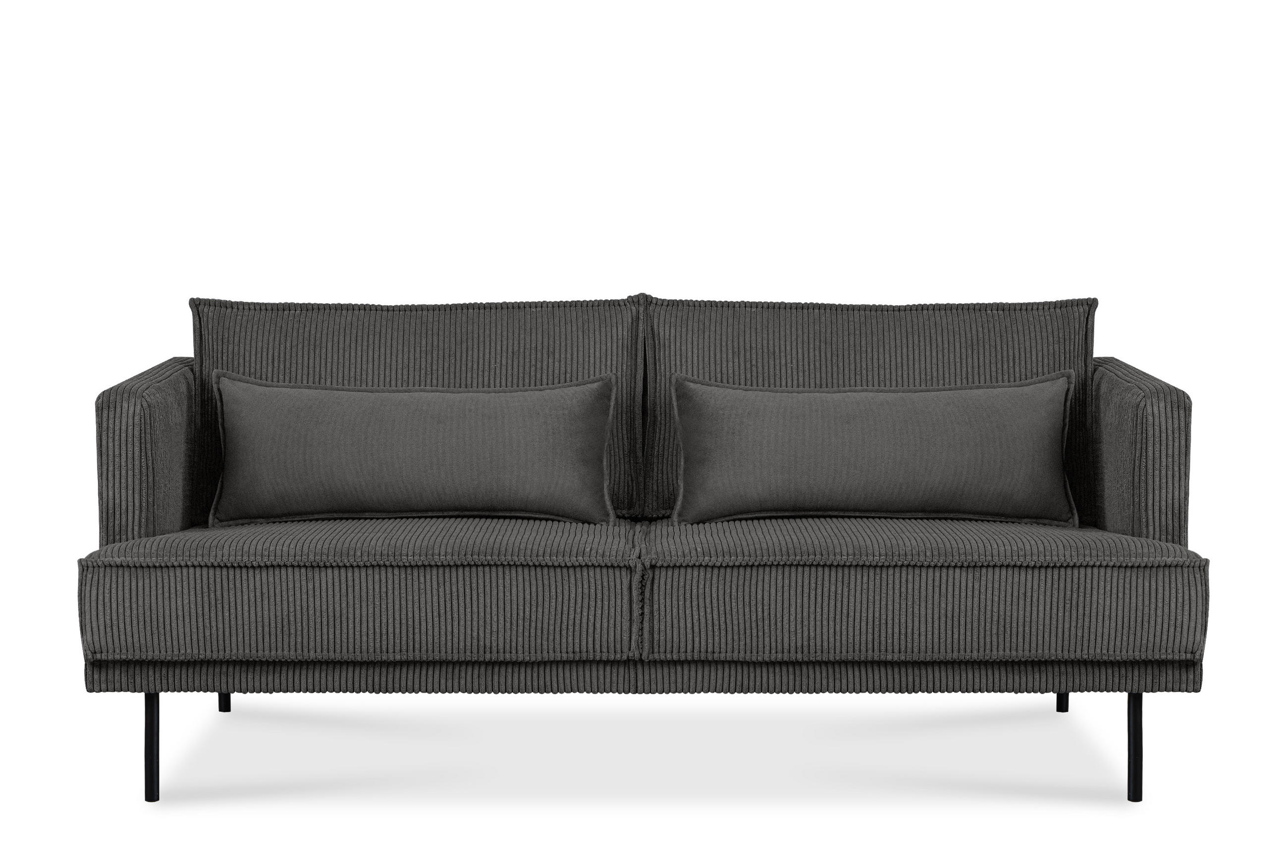 3-SITZER-SOFA GANZO 2 Kissen inklusive, Cord-Stoff, grau - Schwarz/Grau, Textil/Metall (193/84/92cm) - KONSIMO®