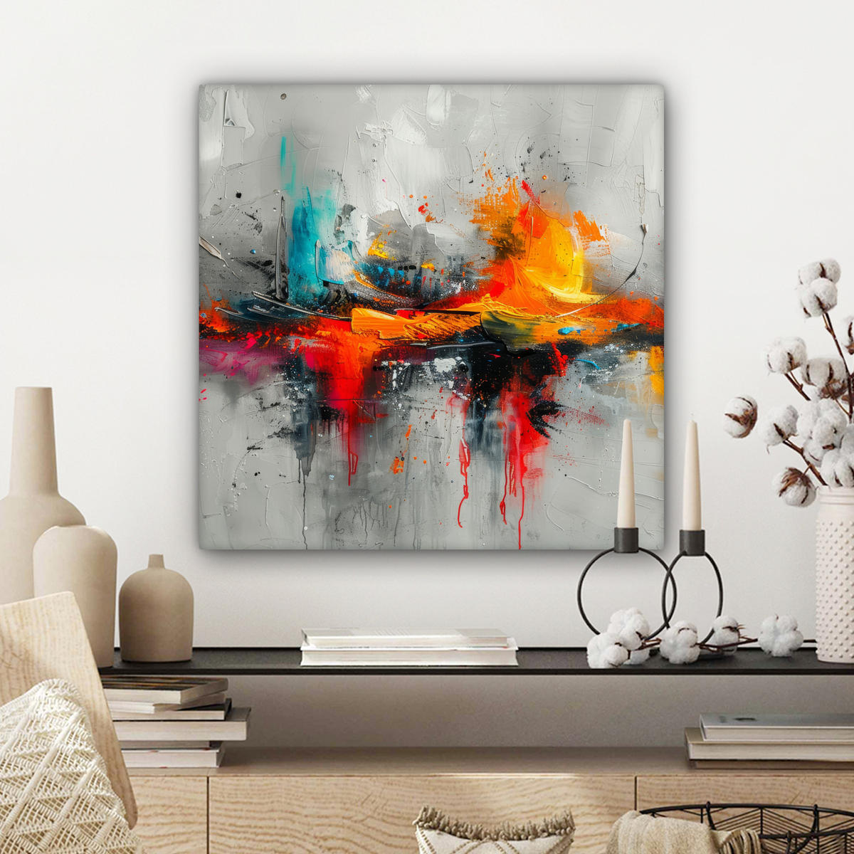 LEINWANDBILD Moderne Kunst - Orange - Grau - Abstrakt 50x50 cm - Hellgrau, Textil (50/50cm) - MuchoWow