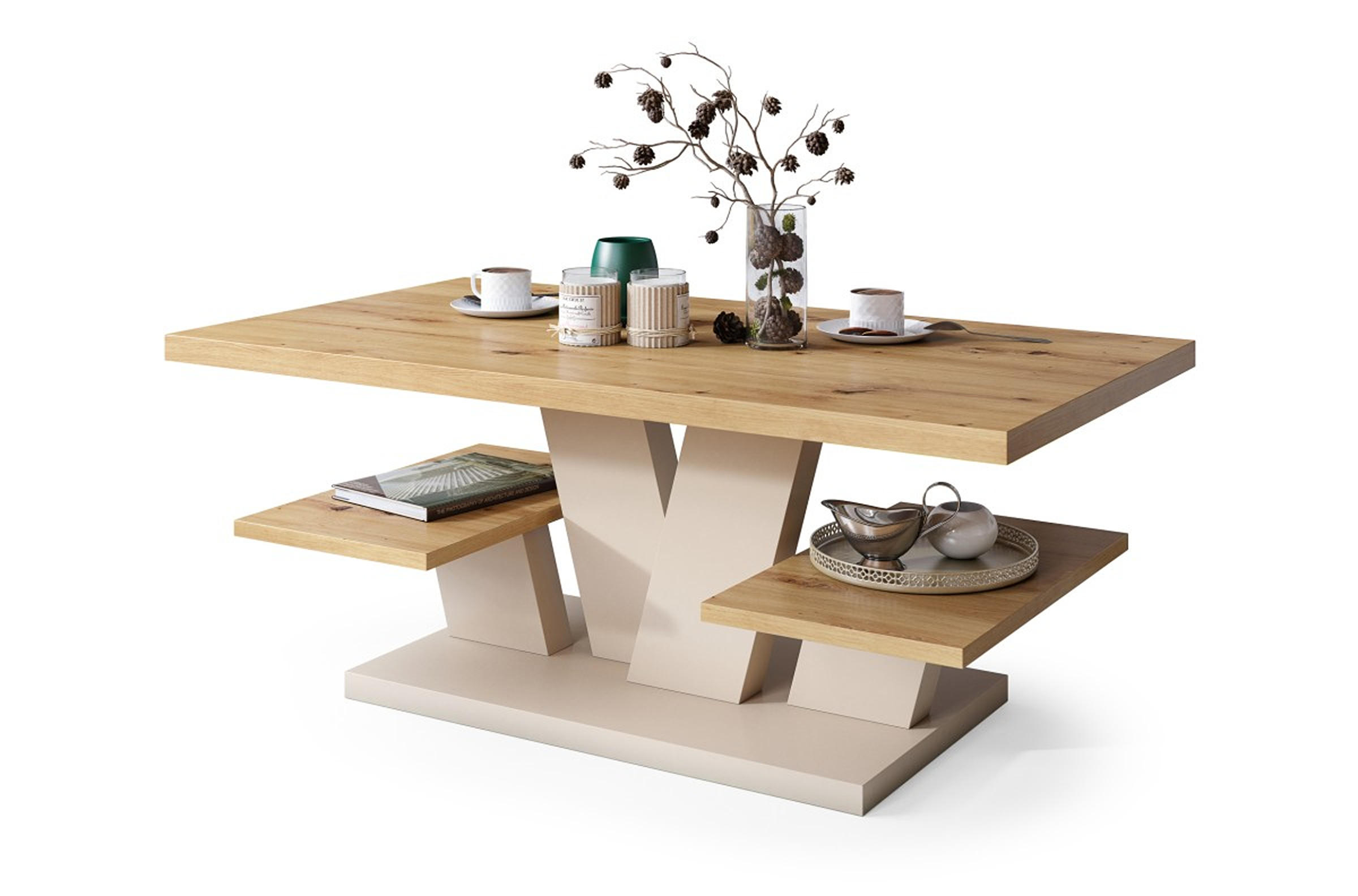 designimpex Couchtisch Beige, Eiche Artisan 110x45x60 cm