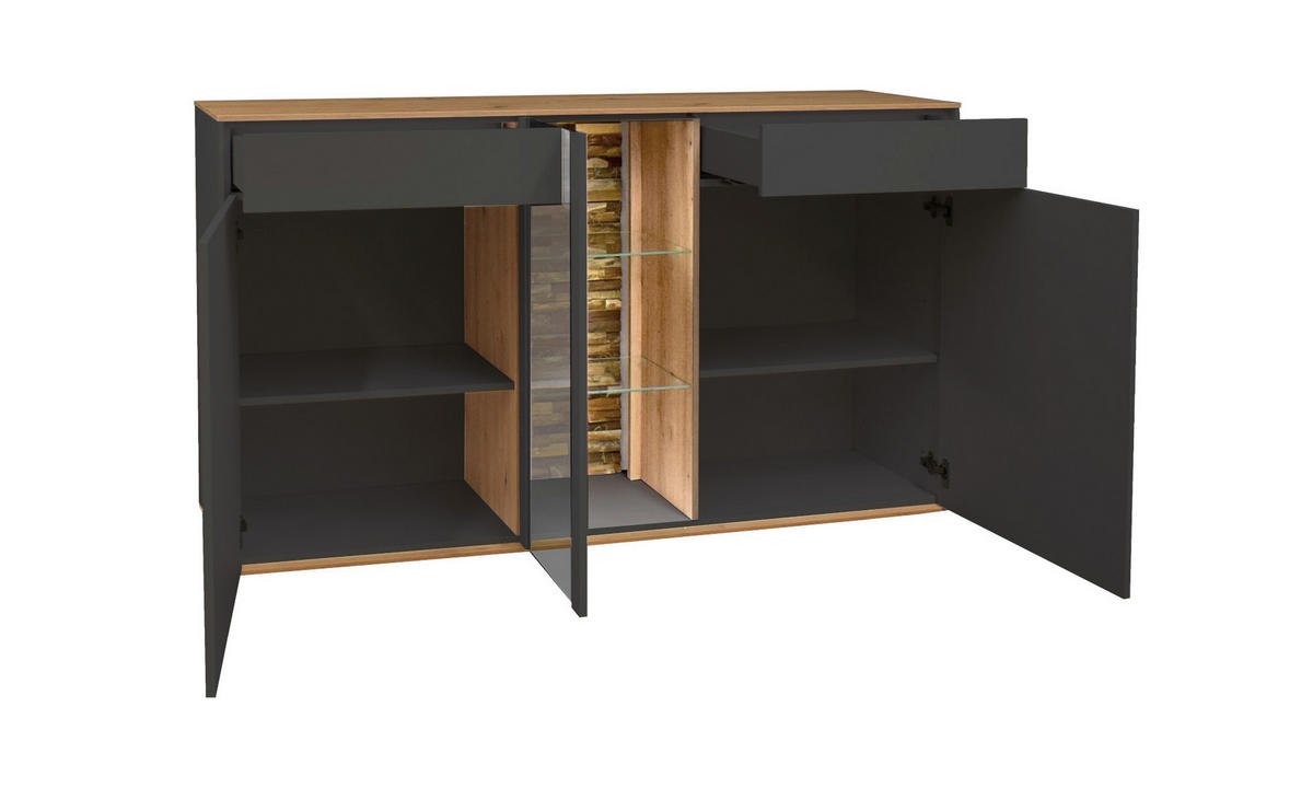 SIDEBOARD Faro Anthrazit und Asteiche 159cm Breite - Grau, Holzwerkstoff (42/105/159cm)