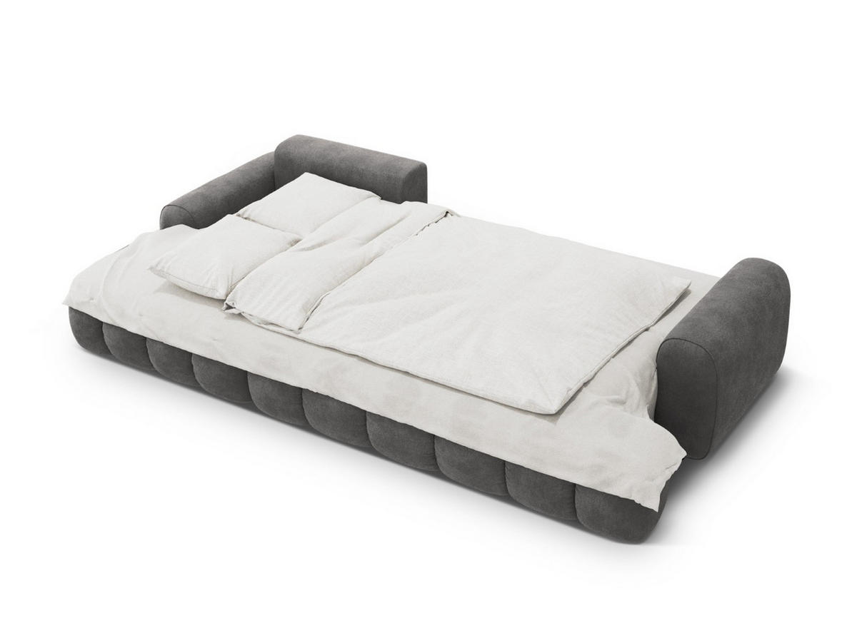 AUSKLAPPBARES-ECKSOFA links mit Container Linz aus Samt grau 3 Sitzplätze - Grau, Textil (142/275cm) - Cosmopolitan Design