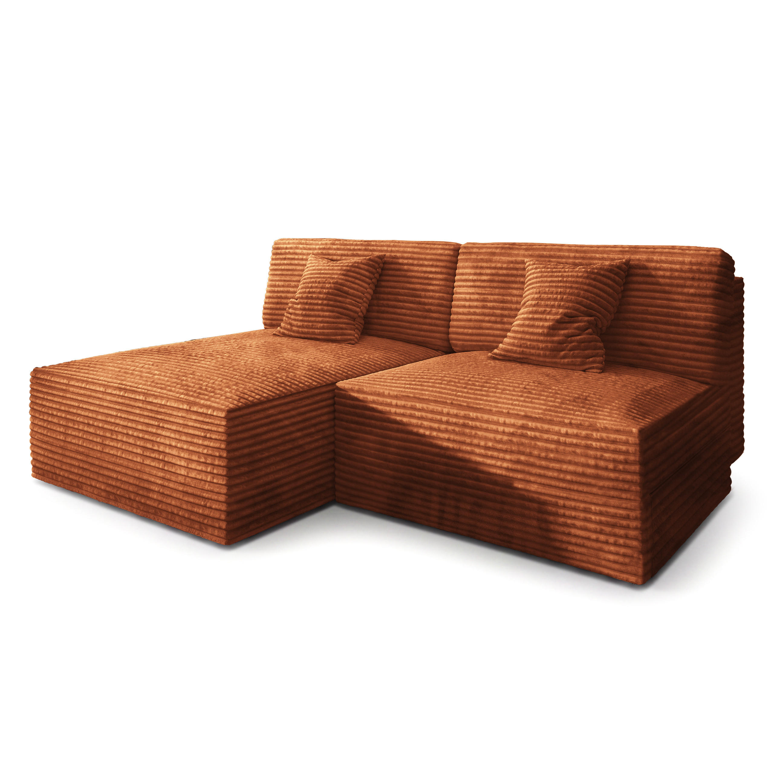 ECKSOFA FIORO Braun Kordstoff mit Schlaffunktion - Braun, Holz (204/148cm) - MASSENO