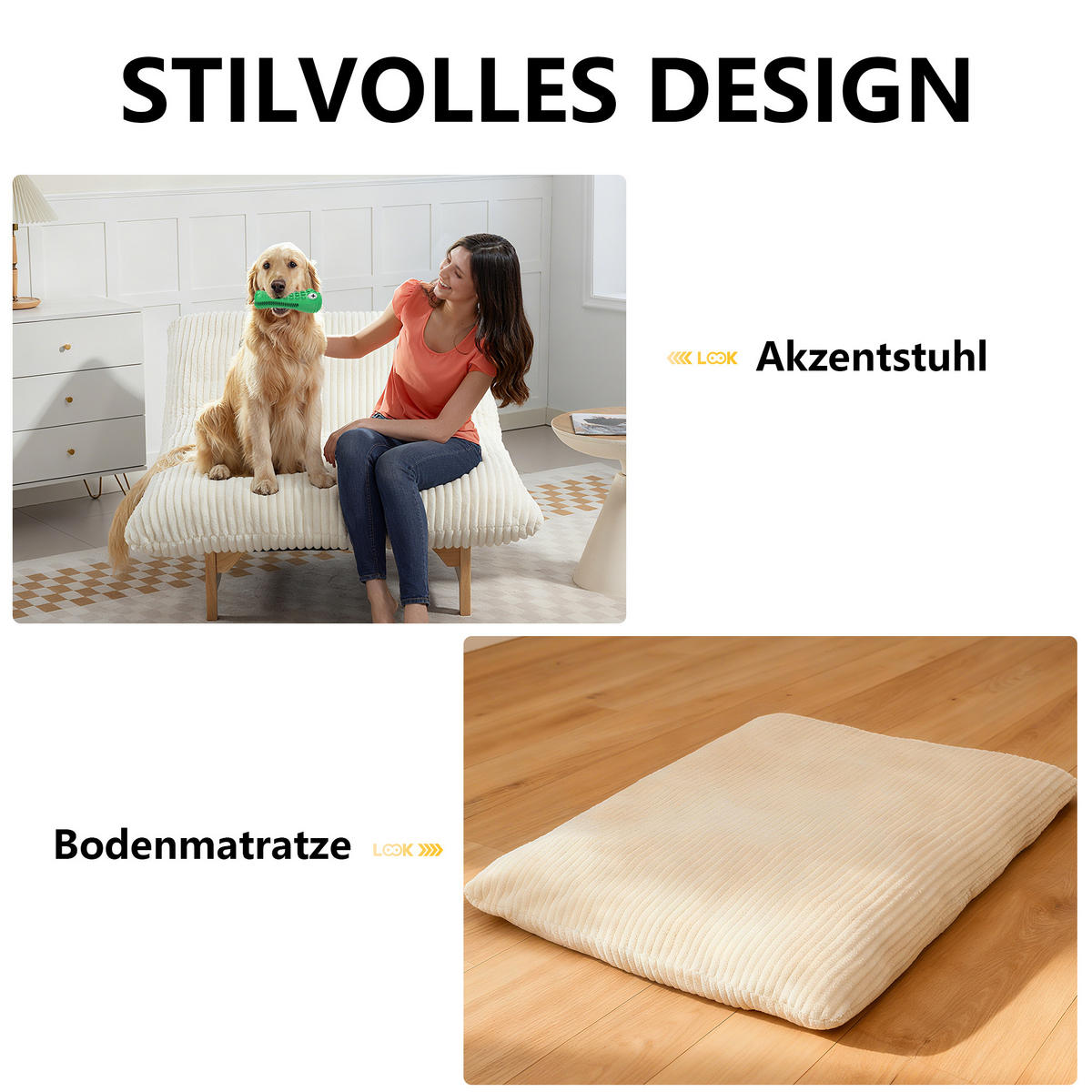 SITZSACK Cord Weiß mit Rückenlehne - Weiß, Holzwerkstoff/Textil (100/76/120cm) - WISHDOR