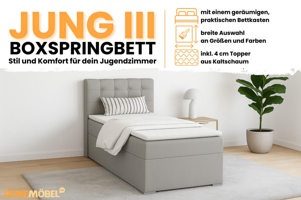 BOXBETT JUNG 3 100/200 Hellgrau H3 Öffnung rechts - Hellgrau, Holz/Holzwerkstoff (100/200cm) - Deine Möbel 24