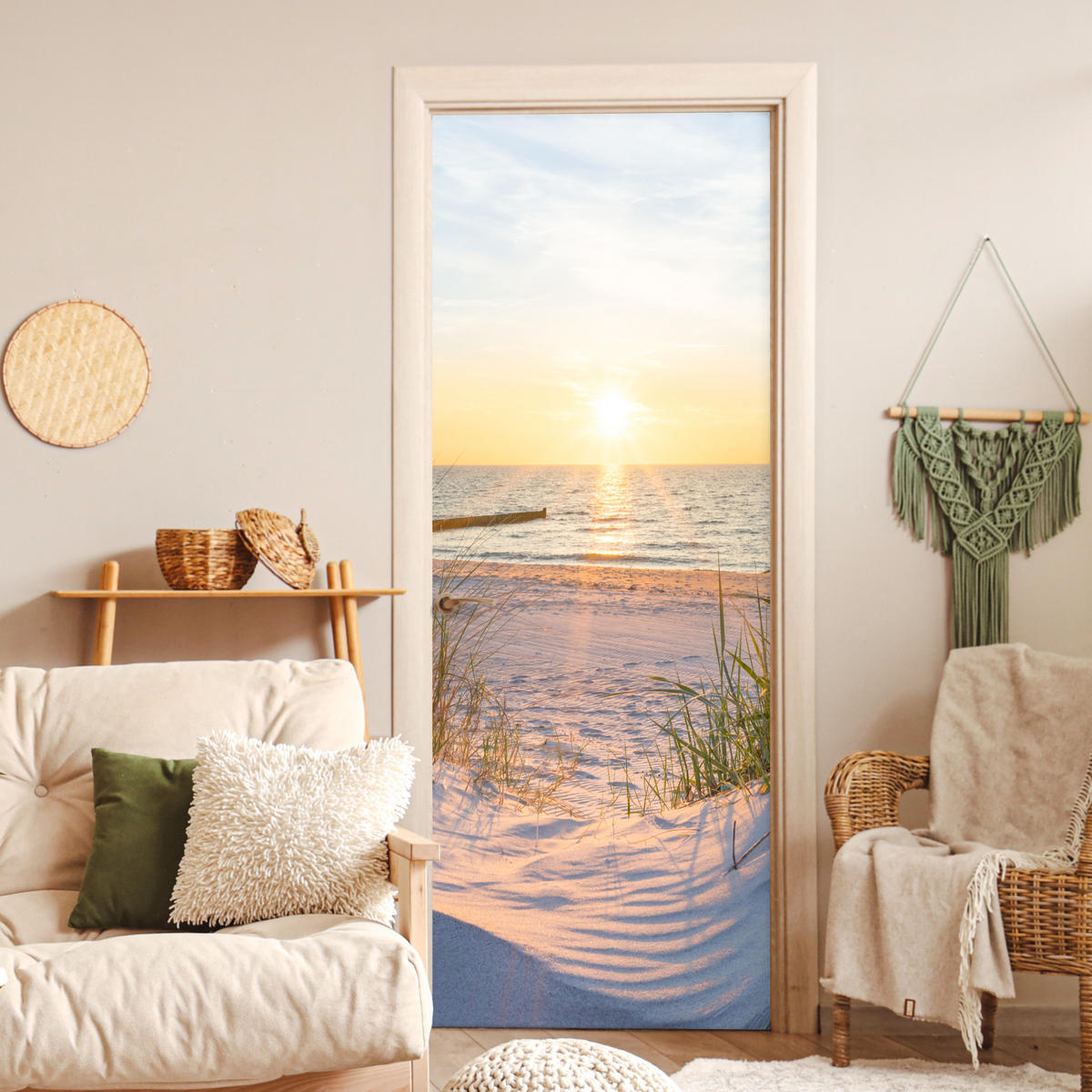 NALJEPNICA ZA VRATA Trava na dinama 95x235 cm - tamno žuta, plastika (95/0.1cm) - MuchoWow