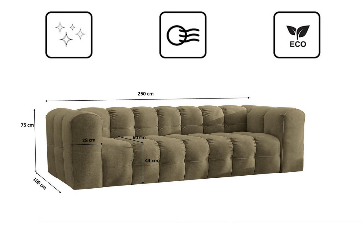SOFA 4-Sitzer, Komfort, BALOO, stoff Schenille, Olive - Olivgrün, Holz (250/75/106cm) - Kaiser Möbel