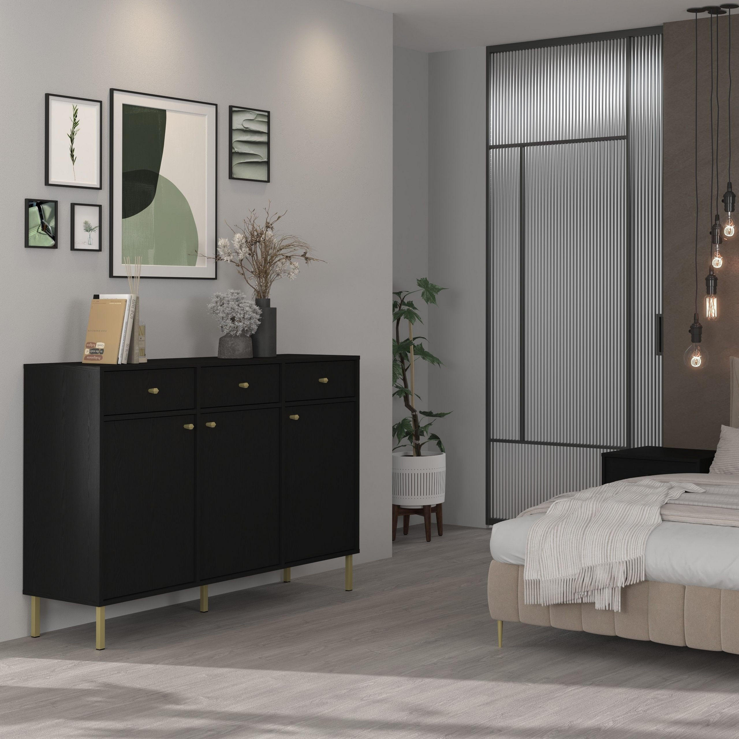 KOMMODE TORINO 125/95/41 cm mit 3 Schubladen 3 Türen Graphitfarben - Graphitfarben, Holzwerkstoff (125/95/41cm) - MASSENO