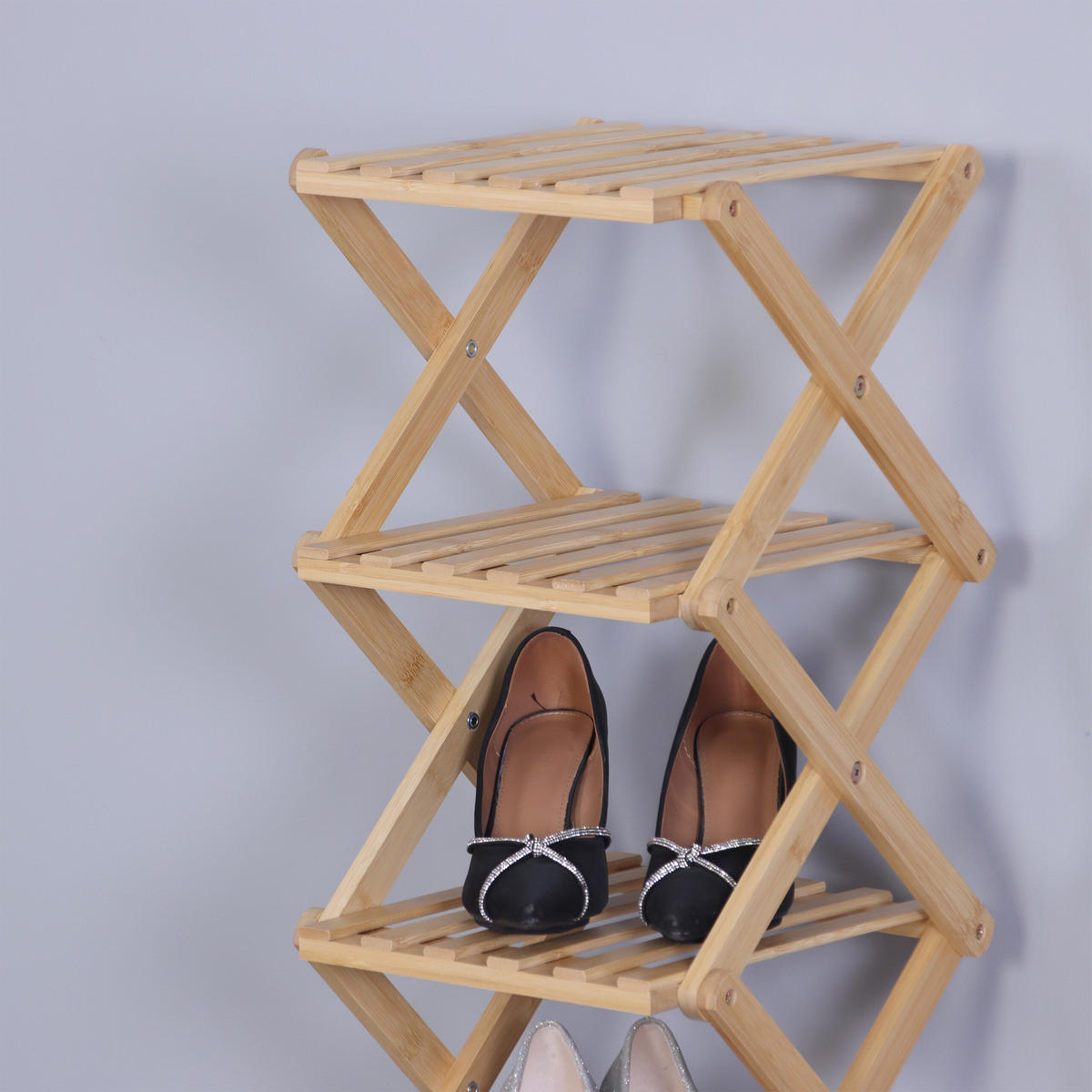 SCHUHREGAL faltbar - Hellbraun, Holz (28/105/28cm) - Relaxdays