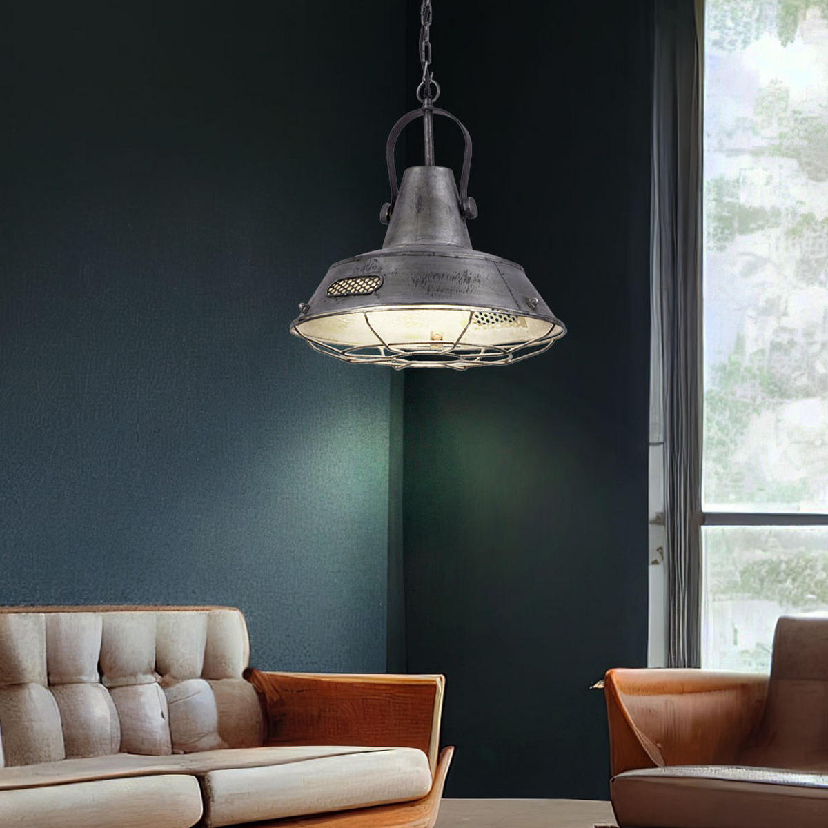 HÄNGELEUCHTE Laternen-Design Silber - Silberfarben, Metall (38/38/120cm)