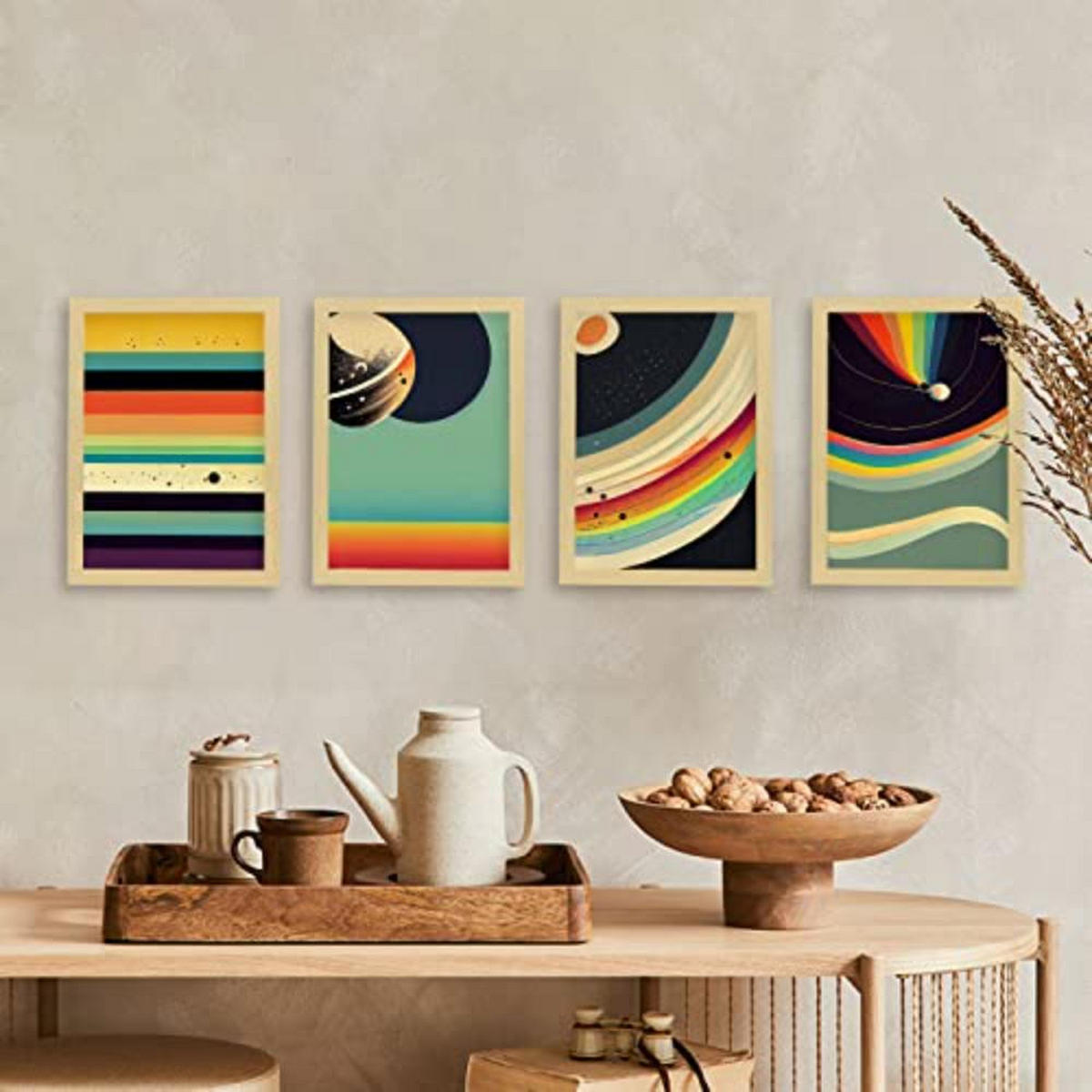 POSTER Set mit 4 Abstrakt Kugel Moderne Galaxien A3 Schwarzer Rahmen - Schwarz, Papier (29.7/3cm) - Nacnic