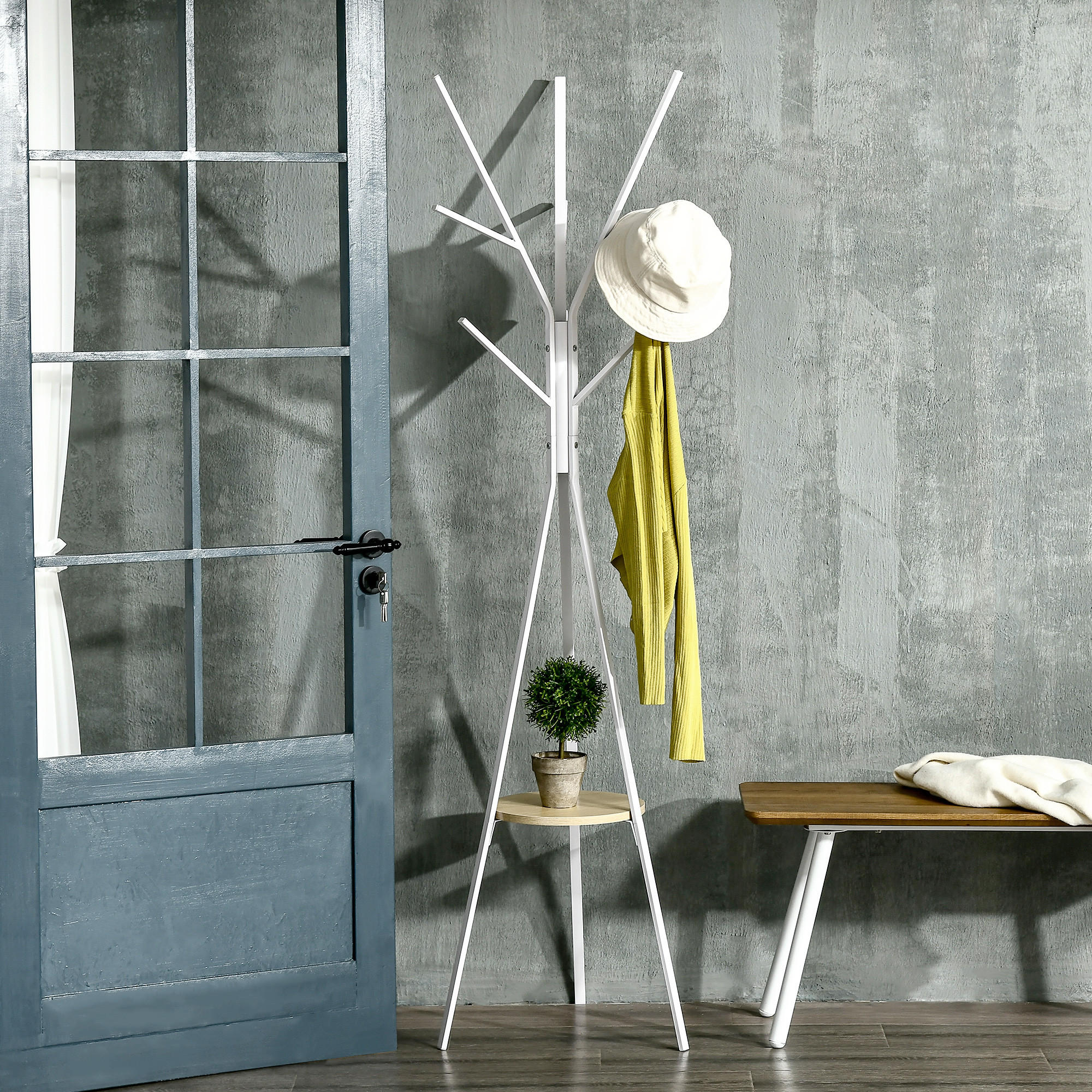 GARDEROBENSTÄNDER - Weiß, Holzwerkstoff/Metall (45/180/45cm) - HOMCOM