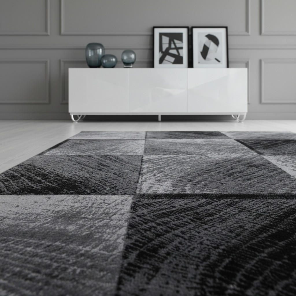 Thumbnail - Kadima Design Teppich, Schwarz, Textil, Kariert, Rechteckig, 280x370 cm, pflegeleicht, Teppiche & Böden, Teppiche