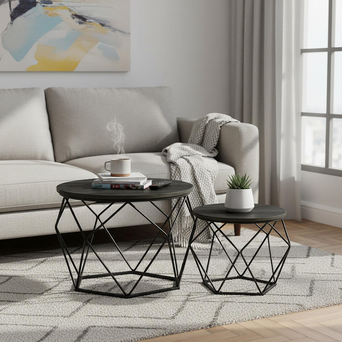 2-TLG.COUCHTISCH-SET - Schwarz, Holzwerkstoff/Metall (40/40/50cm) - Relaxdays