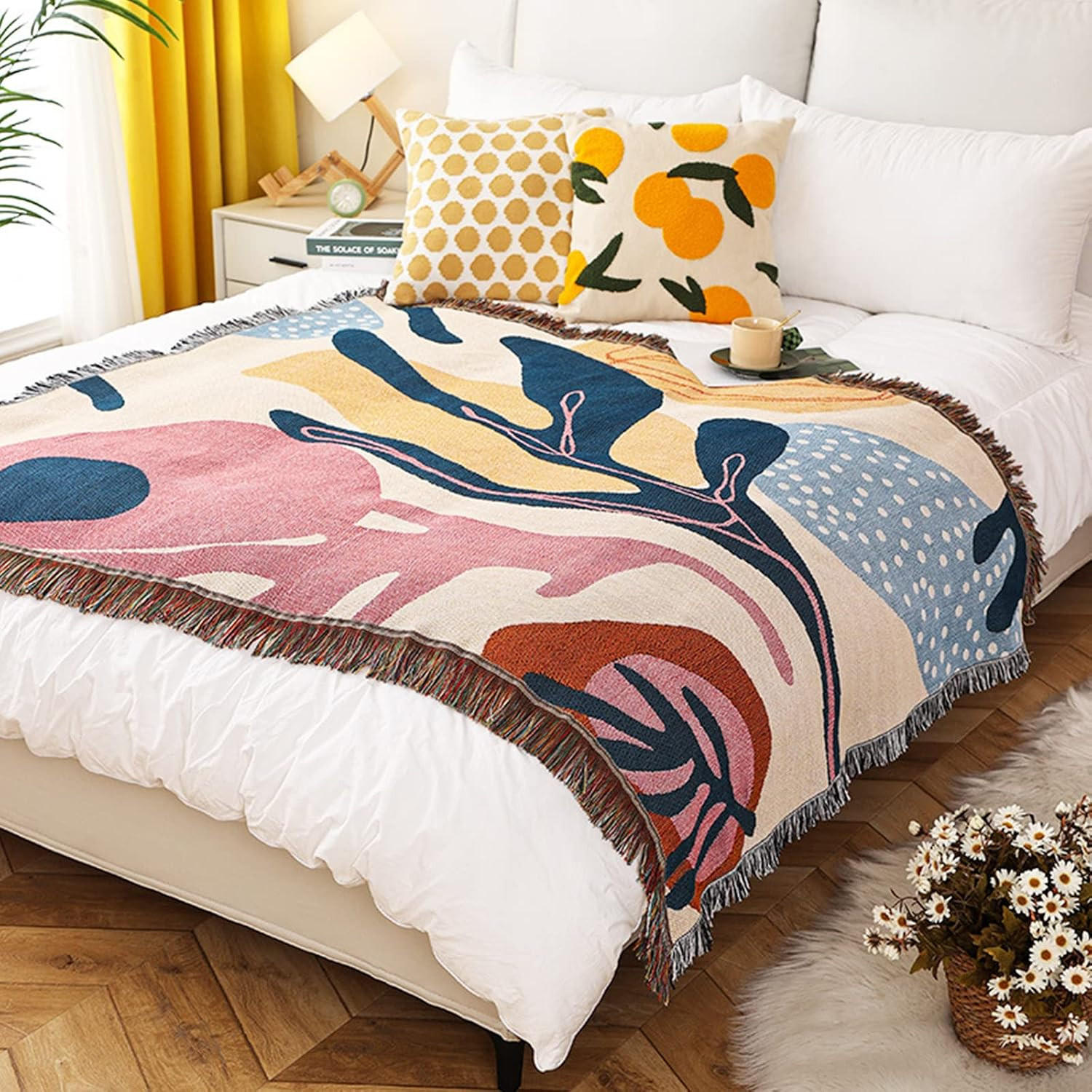 DECKE – 130 x 160 cm – Wendbares Farbschema – Decke mit Quasten - Blau/Multicolor, Textil (160/130cm)