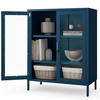 VITRINENSCHRANK Wohnzimmer klein EKER 101,5x80x40cm Dunkelblau - Dunkelblau, Metall (80/101.5/40cm) - DELUKE