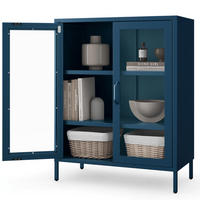 VITRINENSCHRANK Wohnzimmer klein EKER 101,5x80x40cm Dunkelblau - Dunkelblau, Metall (80/101.5/40cm) - DELUKE