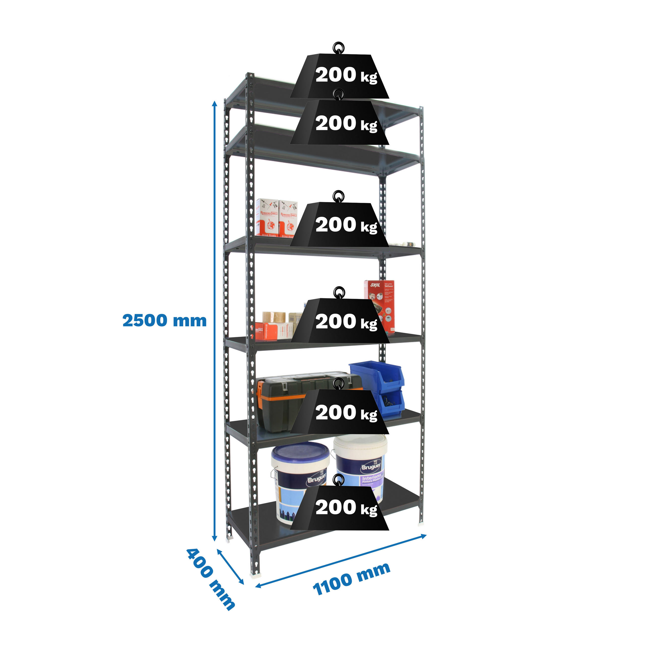 SCHWERLASTREGAL Giant Metal Shark HxBxT 250 x 110 x 40 cm Fachlast 200 kg Anthrazit-Anthrazit - Anthrazit, Metall (110/250/40cm) - PROREGAL