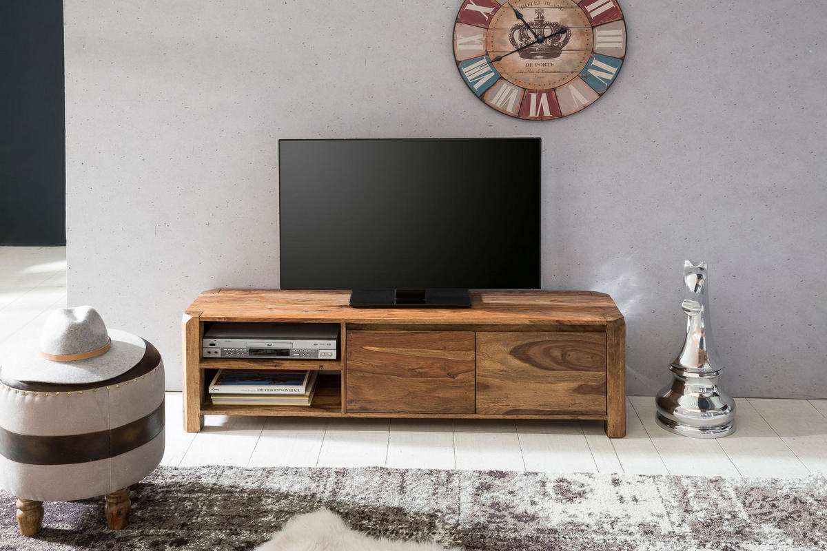 TV-LOWBOARD Massivholz, 4 Füße, viel Stauraum, Braun 140x35x40 cm - Braun, Holz (140/40/35cm) - KADIMA DESIGN