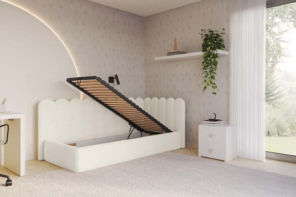 EINZELLBETT Jugendbett mit Bettkasten, Links - ARTY 80x200 Beige - Champagner, Holzwerkstoff/Textil (80/200cm) - ALTDECOR