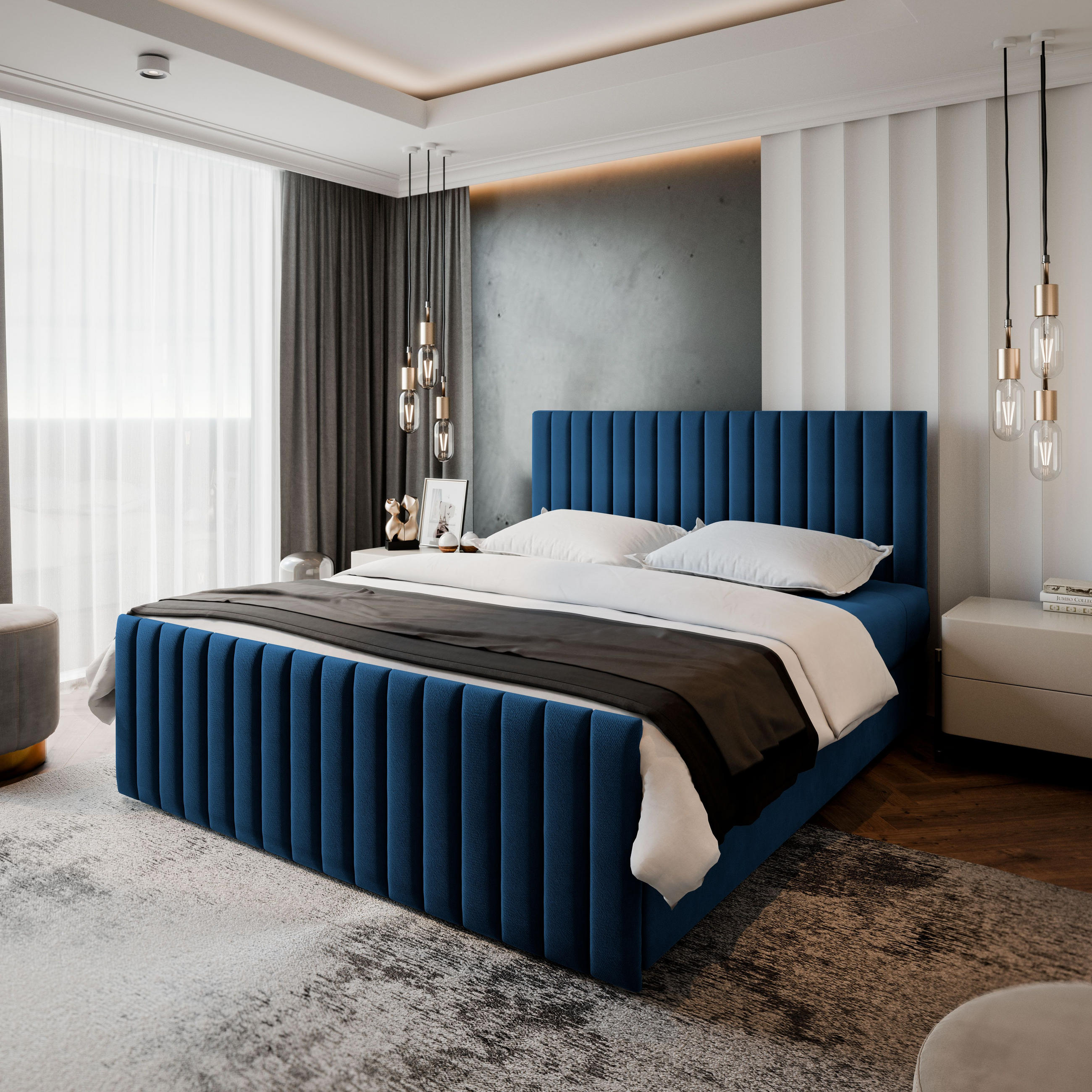 BOXBETT ARION 160x200 cm mit Matratze und Topper - Blau - Blau, Holz (160/200cm) - MASSENO