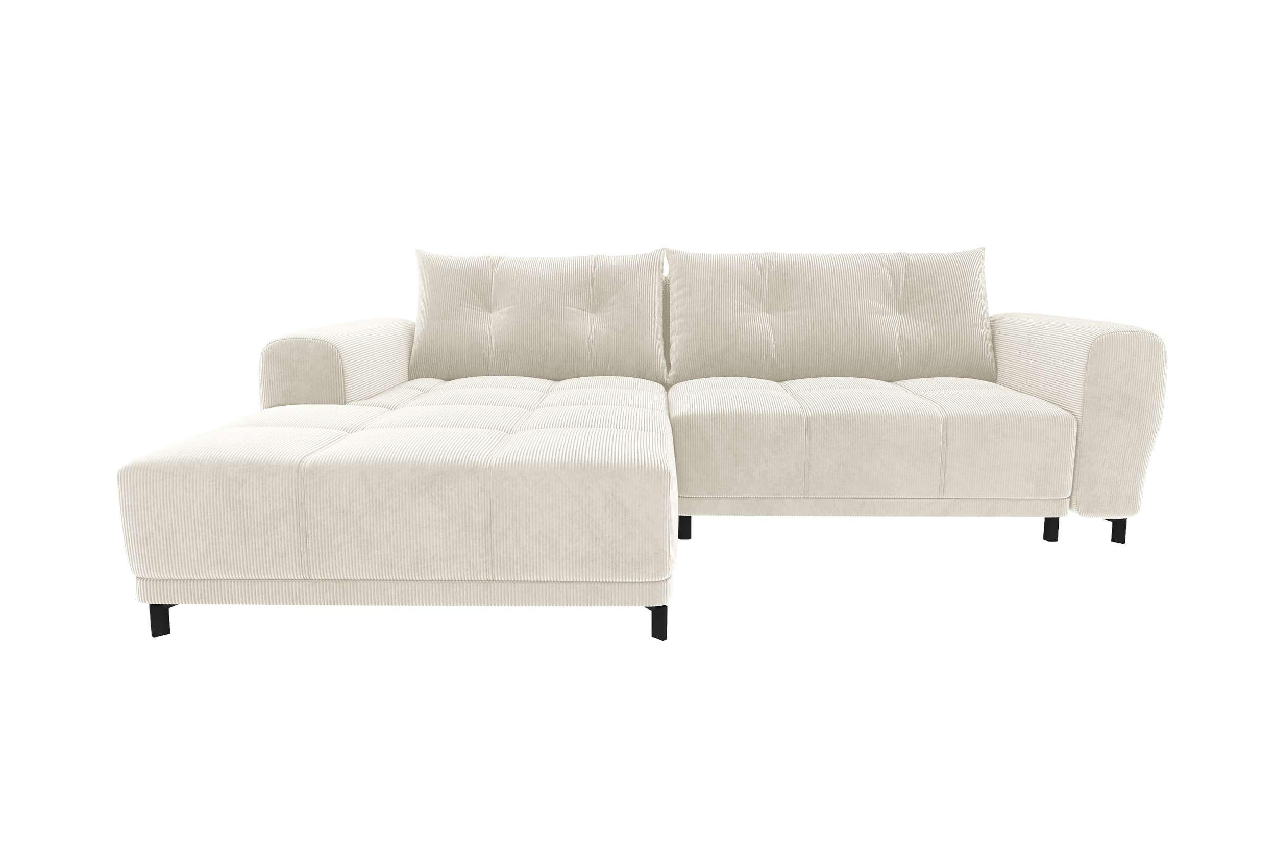 ECKSOFA Massimo Cordstoff Creme inkl. Schlaffunktion Links - Creme/Schwarz, Textil/Metall (246/177cm) - 99rooms