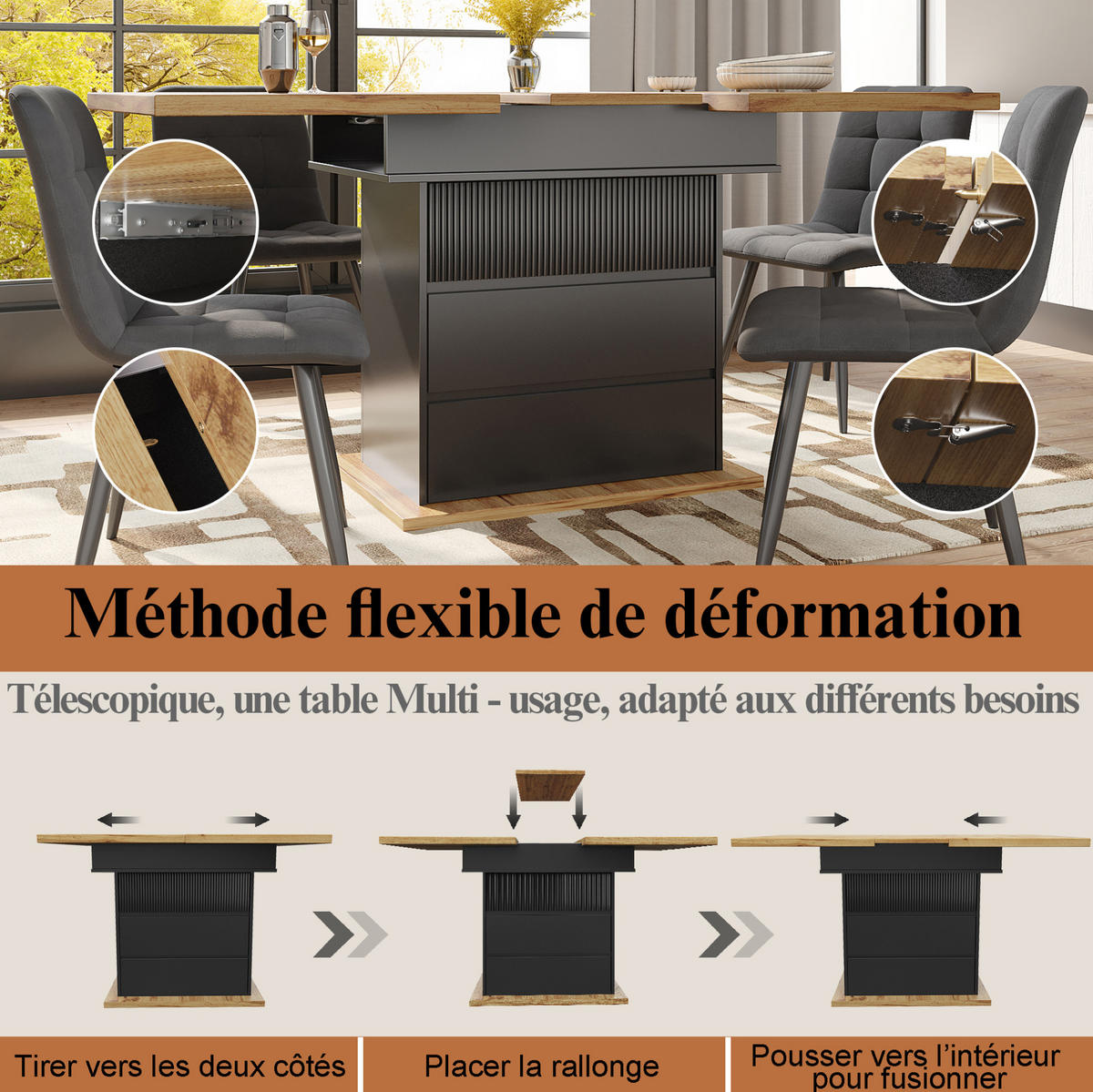 ESSTISCH 110-140/80/75 cm Schwarz aus MDF mit Stauraum - Schwarz, Holzwerkstoff (110/80/75cm) - OKMYHOME