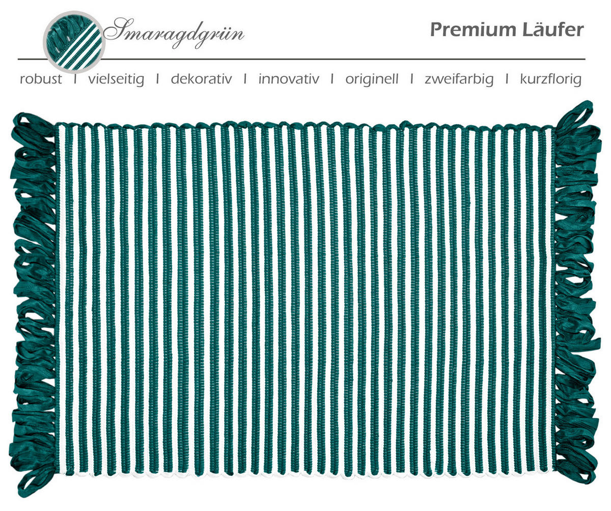 HANDGEWEBTER Läufer 50x70 cm Smaragd - Smaragdgrün, Naturmaterialien/Textil (50/70cm) - Lashuma