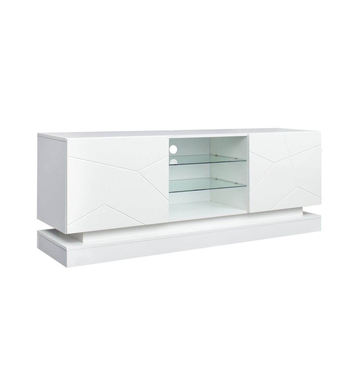 TV-STÄNDER 160/38,5/60 cm weiß Spanplatte mit verstellbarer Glasablage und Silent Hinges - Weiß, Holzwerkstoff (160/60/38.5cm) - OKWISH