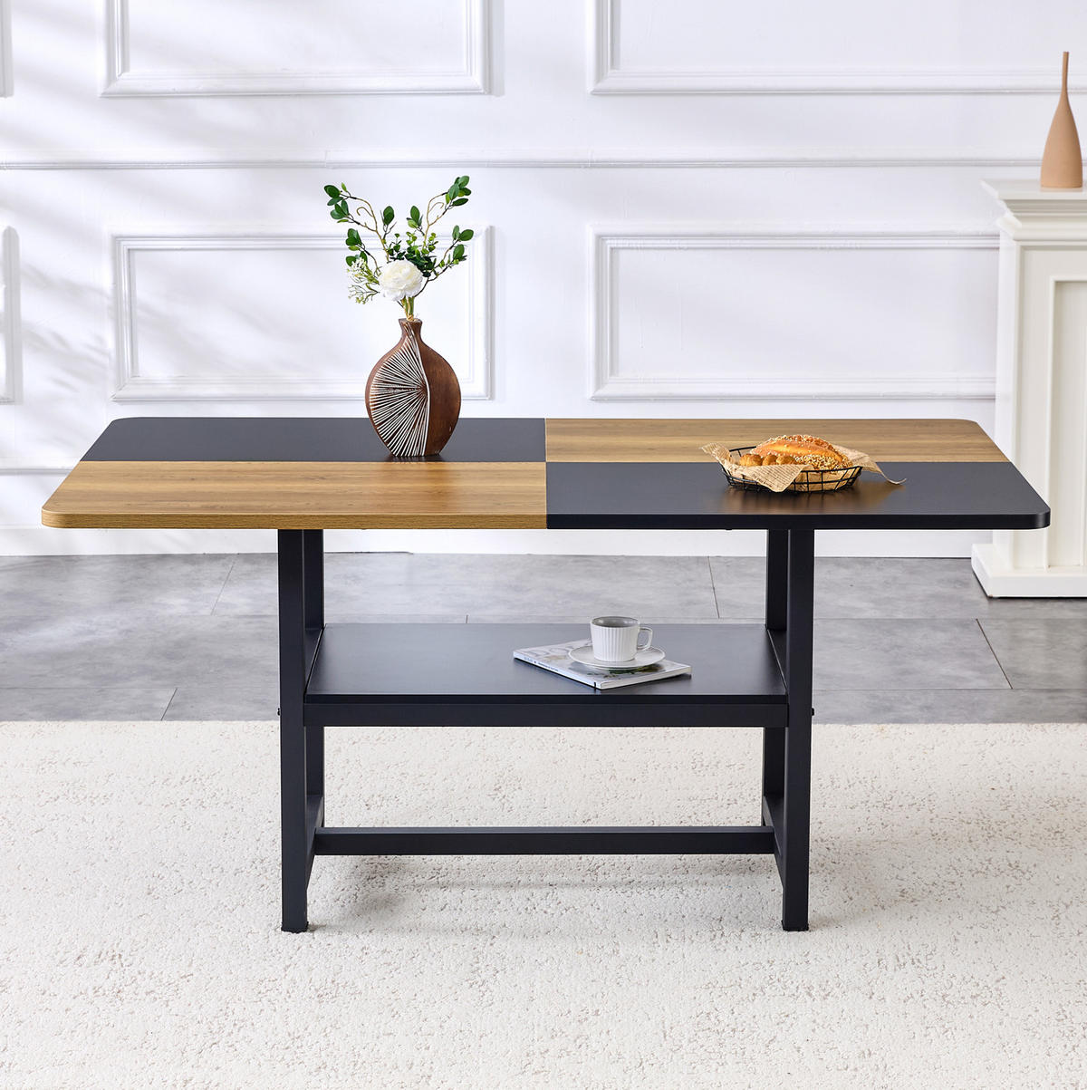 ESSTISCH 160/90/76 cm Braun Schwarz mit Ablage aus MDF und Metall - Schwarz, Holzwerkstoff (160/90/76cm) - OKWISH