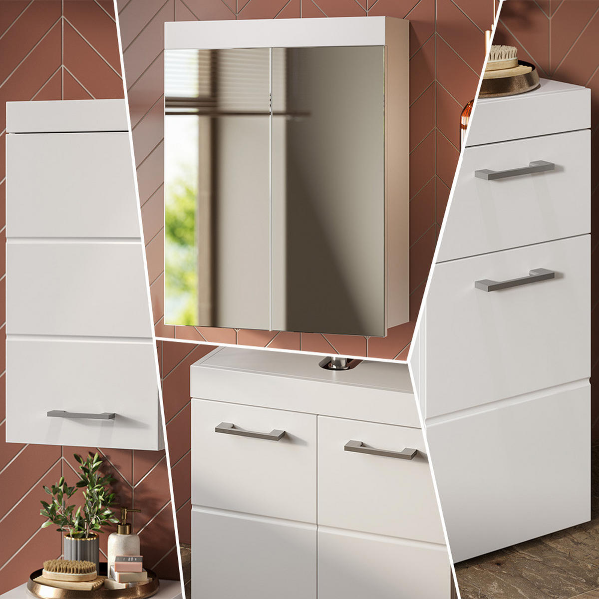 SADA NÁBYTKU DO KOUPELNY Luna Bílá 4 díly - bílá, kompozitní dřevo (60/56/34cm) - Vicco