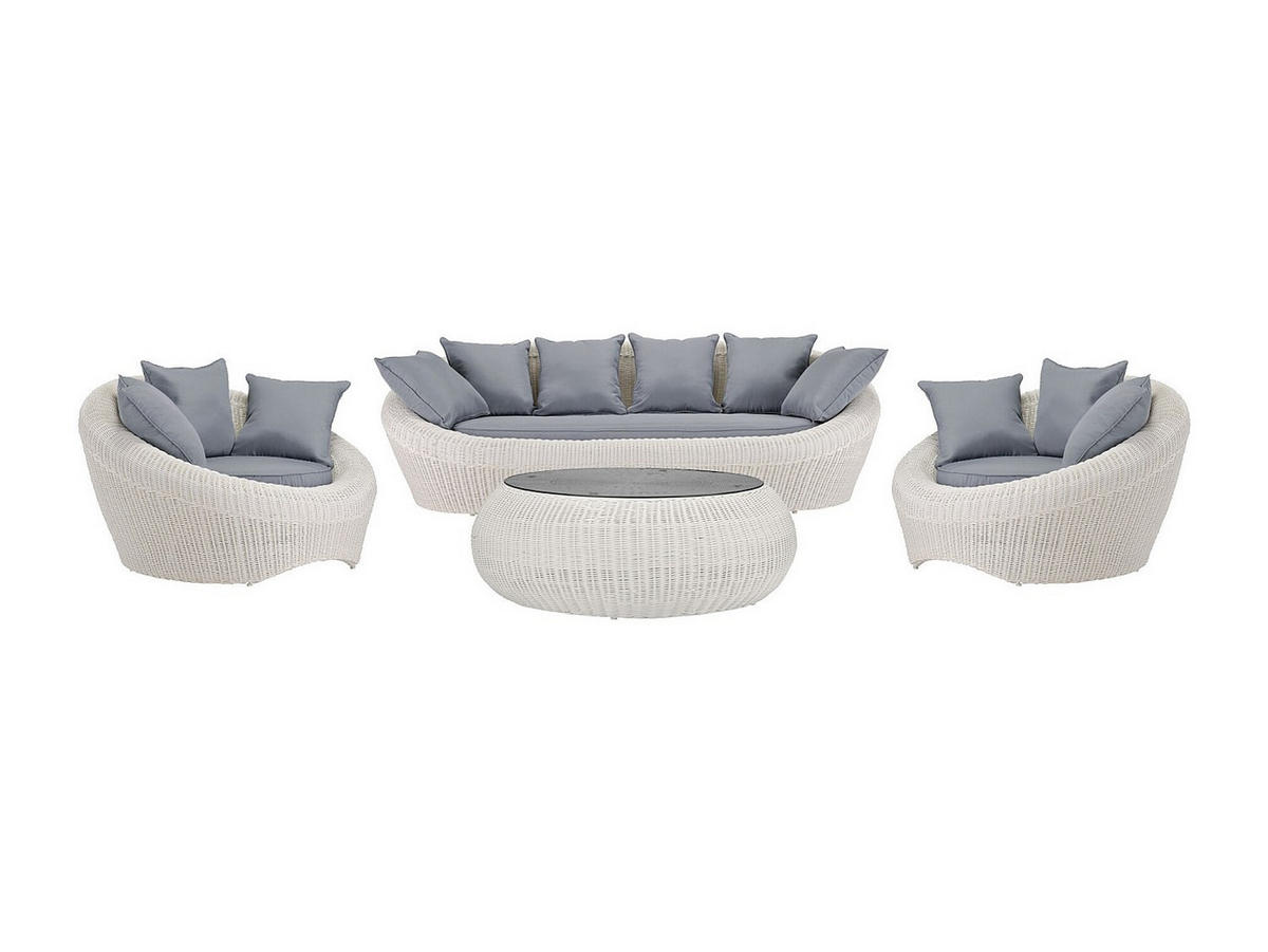 GARTENSITZGRUPPE im Set - 5 -Sitzer - Harz - elfenbeinfarben - WHITEHEAVEN - Weiß, Glas - Vente-Unique