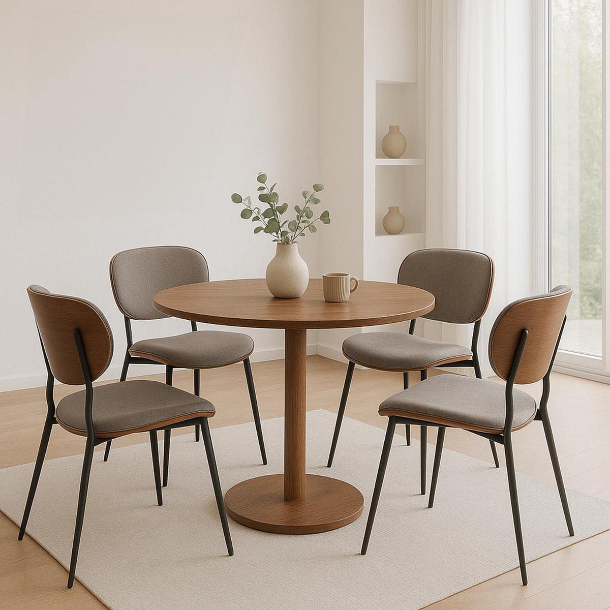 ESSZIMMERSTUHL Walnuss Dekor, Hellgrau - Walnussfarben/Hellgrau, Textil (51/80/55cm) - MCW