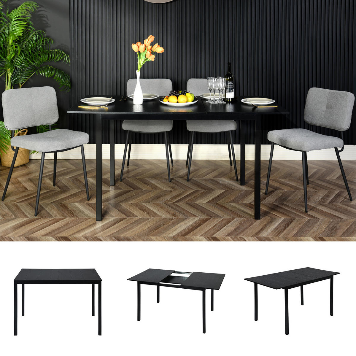 ESSTISCH Composite wood in Schwarz - Schwarz, Holzwerkstoff (160/80/75cm) - Meubles Cosy