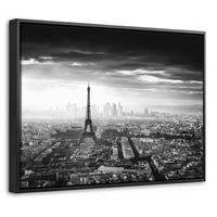 LEINWAND Bilder mit Rahmen - Paris - Skyline - Eiffelturm - Stadt - Wolken - 40x30 - Dunkelgrau, Textil (40/30cm) - MuchoWow