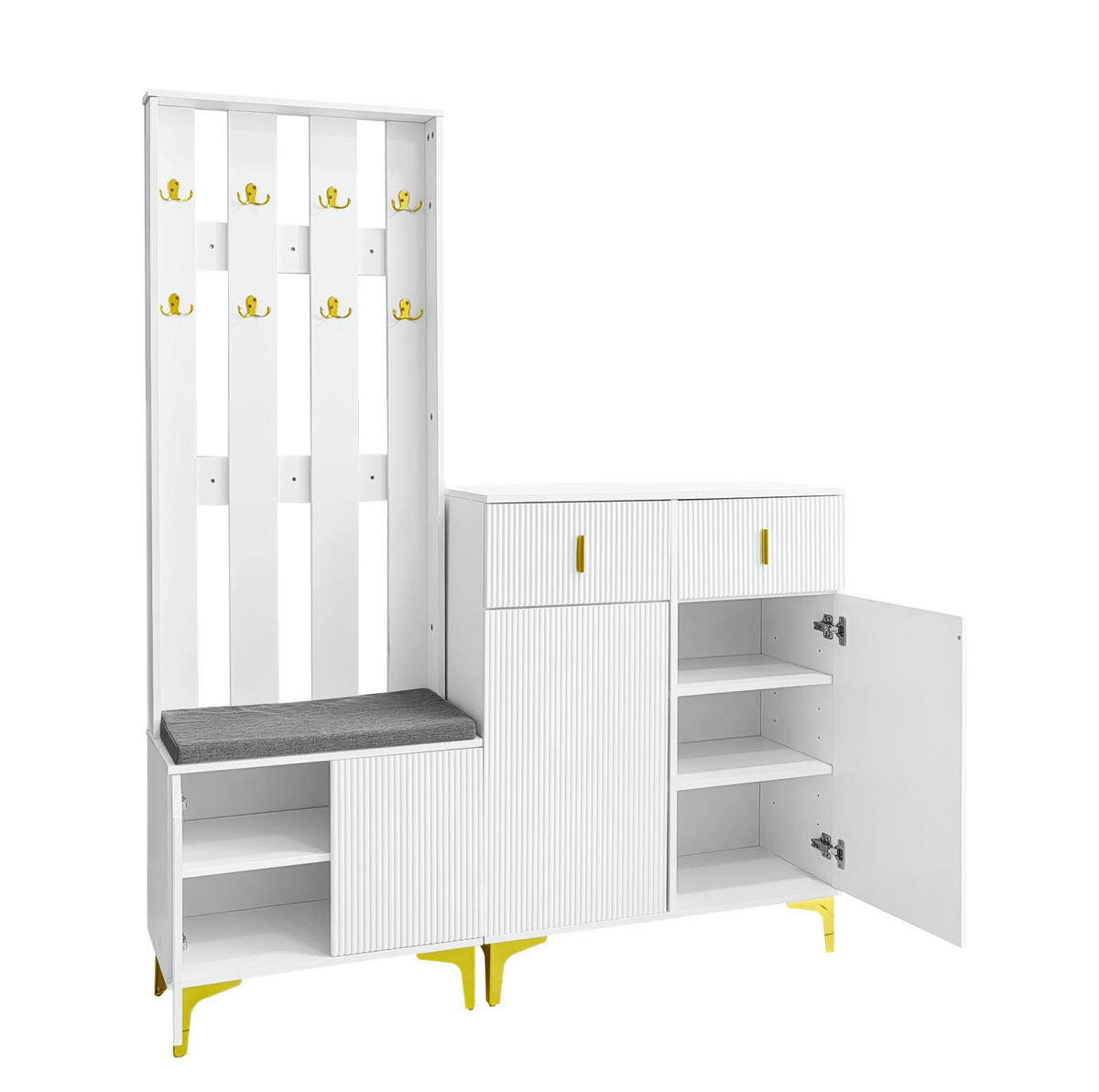 GARDEROBENSET 60,5/35,2/180,5 cm + 83/35/101 cm aus Spanplatte mit Schuhbank Weiß - Weiß, Holzwerkstoff (83/101/35cm) - Modenvie