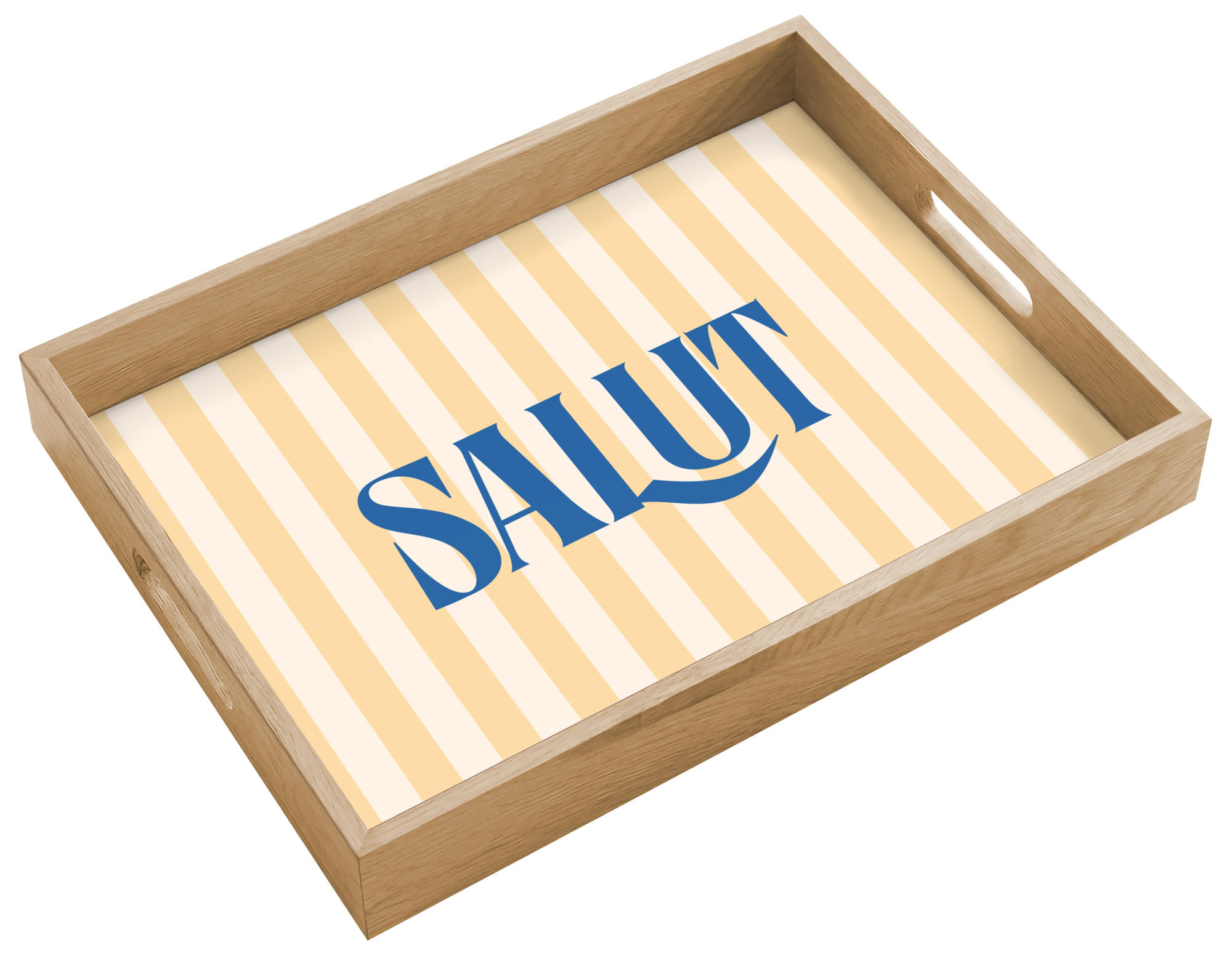 SERVÍROVACÍ PODNOS Salut - Citát - Pruhy - Žlutá - Modrá - Bílá 40x30 cm - béžová, dřevo (40/5/5cm) - OnlyWow