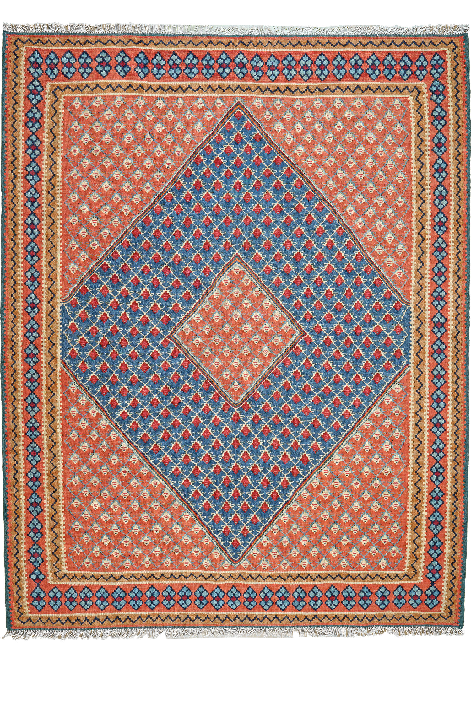 HANDWEBTEPPICH Kelim Senneh Blau 198/154 cm Schurwolle - Blau, Textil (154/198cm) - Looma