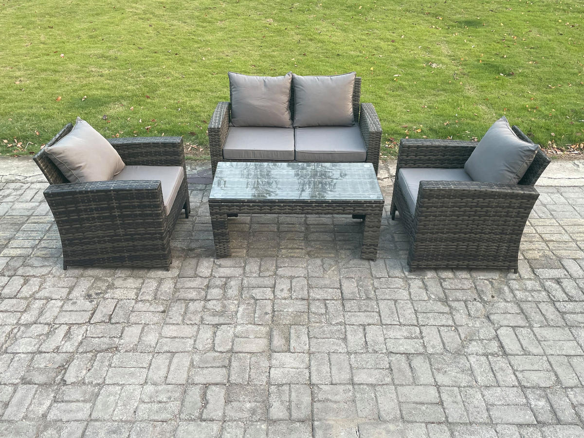 GARTENMÖBEL-SET SOFA MIT COUCHTISCH Polyrattan Dunkelgrau Gemischt 4-Sitzer - Dunkelgrau, Metall - Fimous