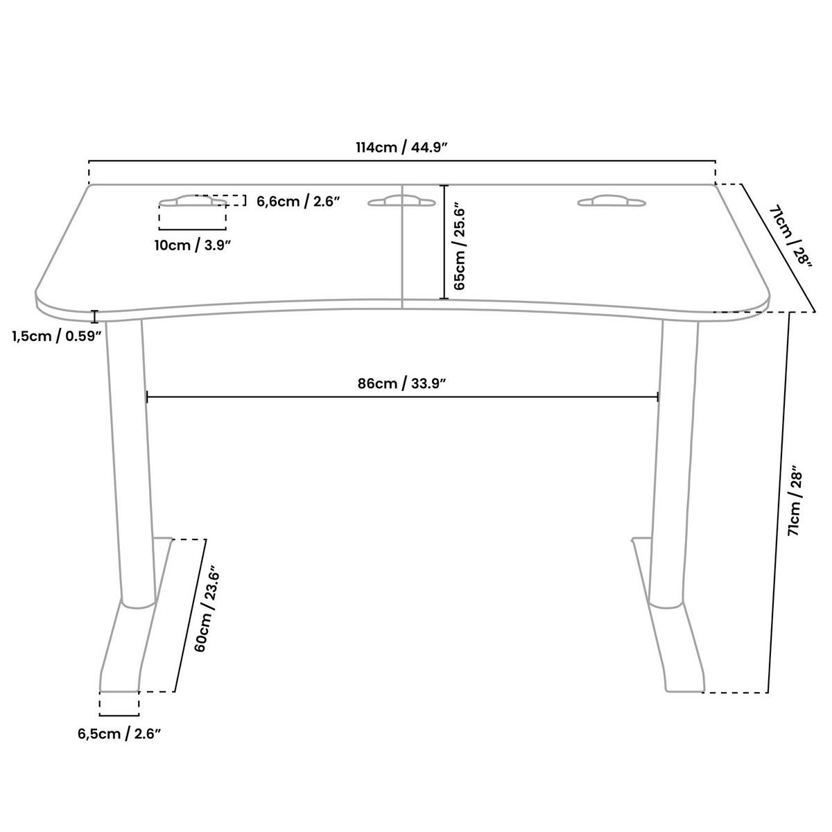 GAMINGTISCH Arena Klein 114/71/71 cm Reines Schwarz - Schwarz, Metall (71/114/71cm) - Arozzi
