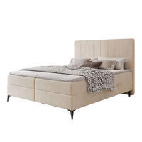 BOXBETT VERA 120x200 cm mit Matratze und Topper, Dichter wasserabweisender Samt Creme - Creme, Textil (120/200cm) - Idohome
