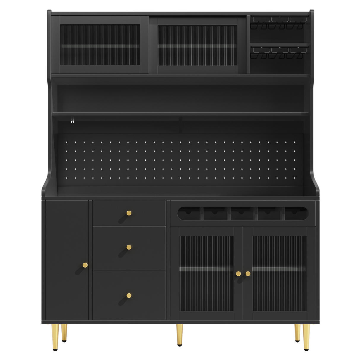 BUFFET 145/39/171 cm schwarz aus Glas und MDF mit LED - Schwarz, Glas (145/171/39cm) - OKWISH