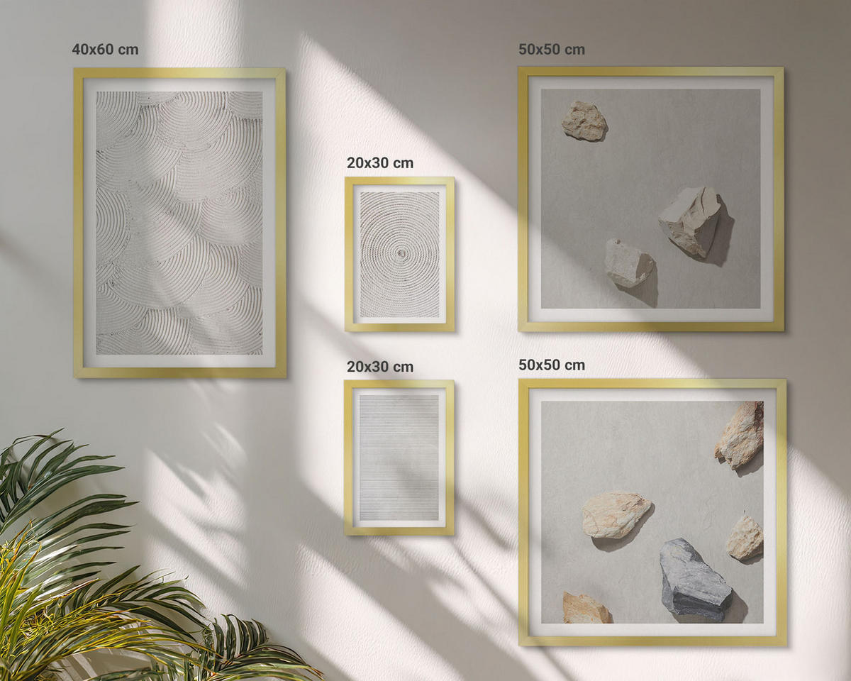 WANDBILDER 5er Set - 50x50 cm & 20x30 cm & 40x60 cm Goldrahmen - Geometrische Pappsteine - Goldfarben, Kunststoff (40/60cm) - ArtPrintCave