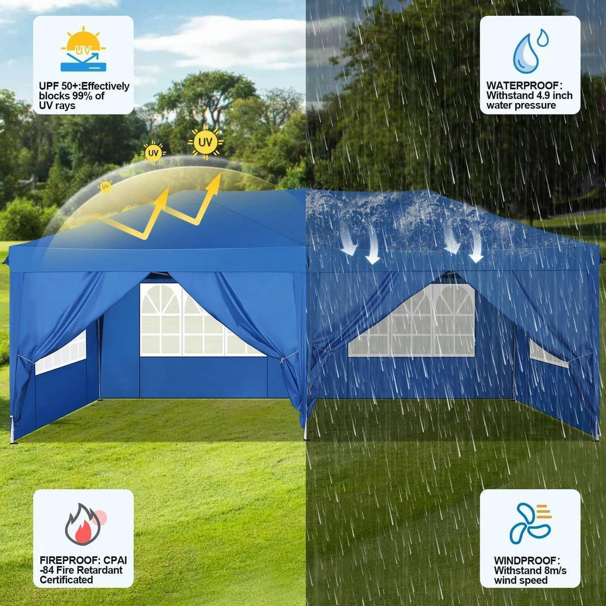 FALTPAVILLON 3x6m Blau mit 6 Seitenteilen - Blau, Textil (300/270/600cm)