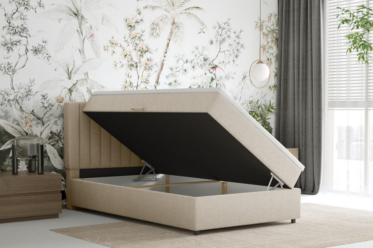 BOXBETT Everest 120 x 200 cm Einzelbett mit hochwertiger Bonell-Matratze und Topper - Beige, Holz (120/200cm) - Panda Möbel