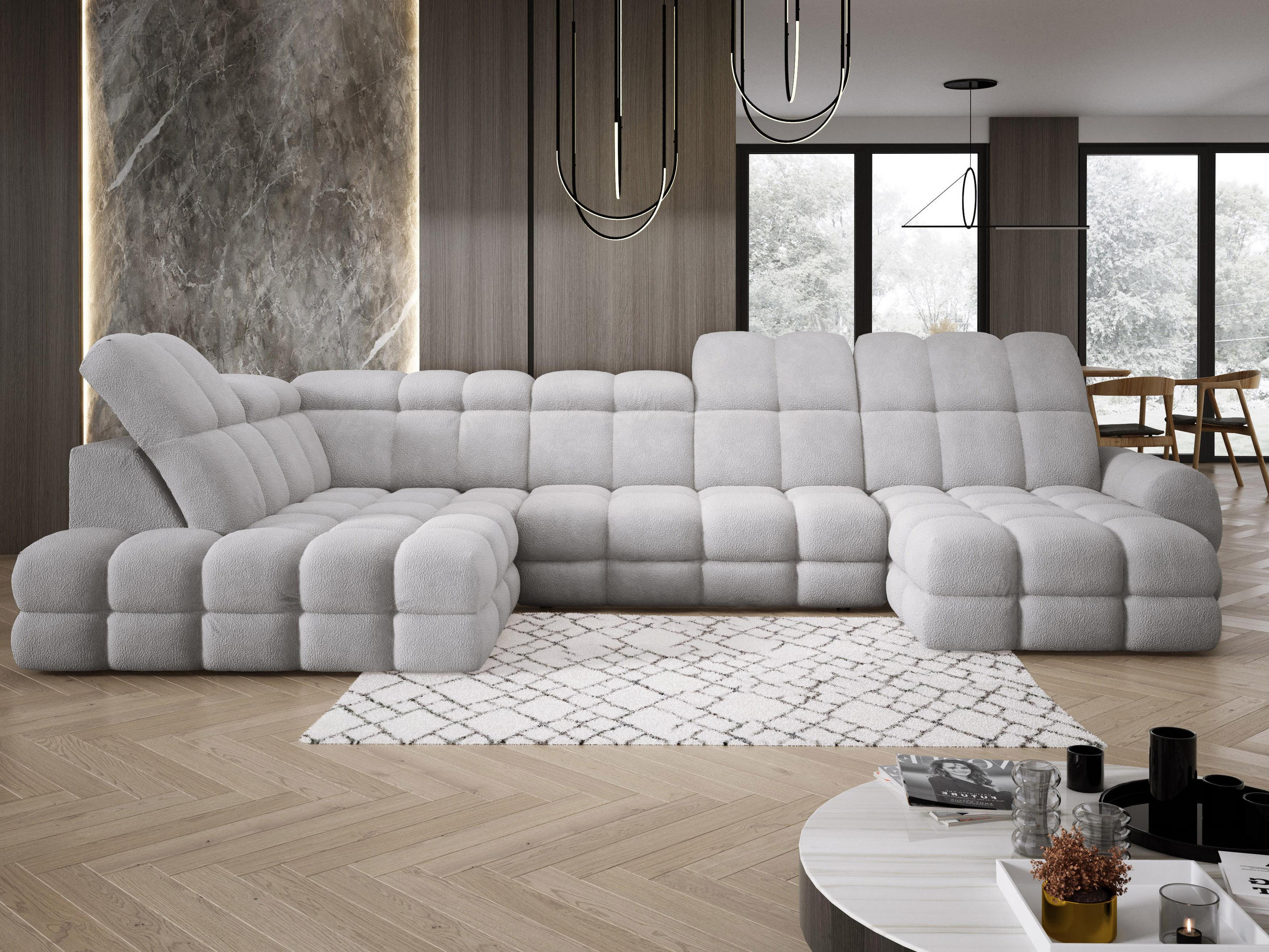 ECKSOFA TOLLO Anthology-stoff U-form 400x217x105 cm grau - Silbereichenfarben, Holz/Textil (400/217cm) - DomoHome