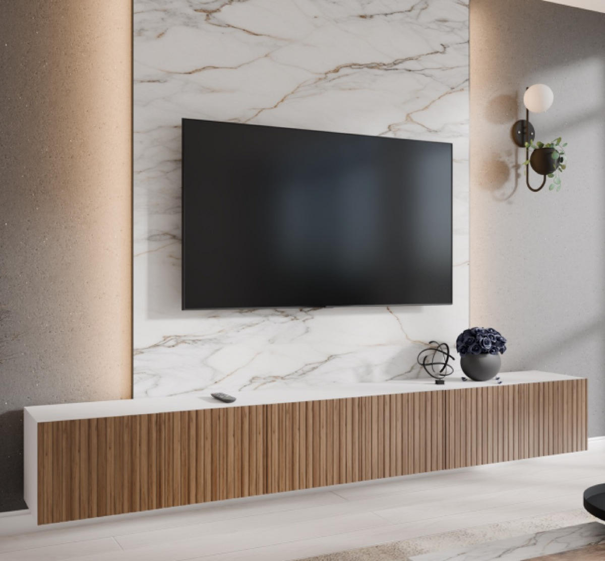 TV-SCHRANK Weiß RIO Geschlossen Gerillt 300 cm - Braun, Holzwerkstoff (300/41/40cm) - Sepro Meble