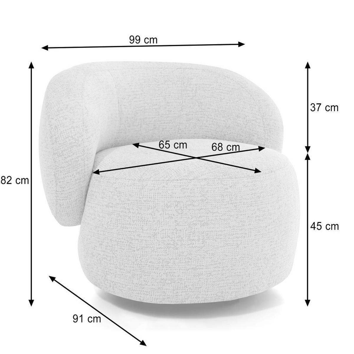 SESSEL Mao, Drehsessel mit runder Form, Hellgrau, Chenille-Stoff - Hellgrau, Textil (99/82/91cm) - Beautysofa